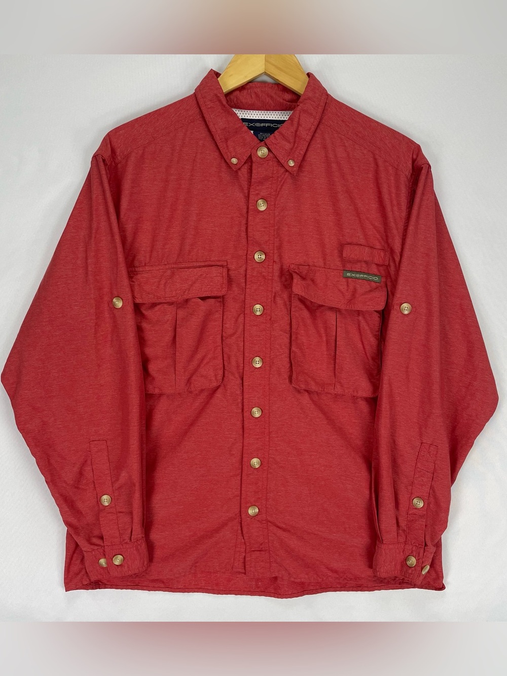 Exofficio Shirt Men’s S Vented Nylon Hiking Fishing Long Sleeve Salmon Red